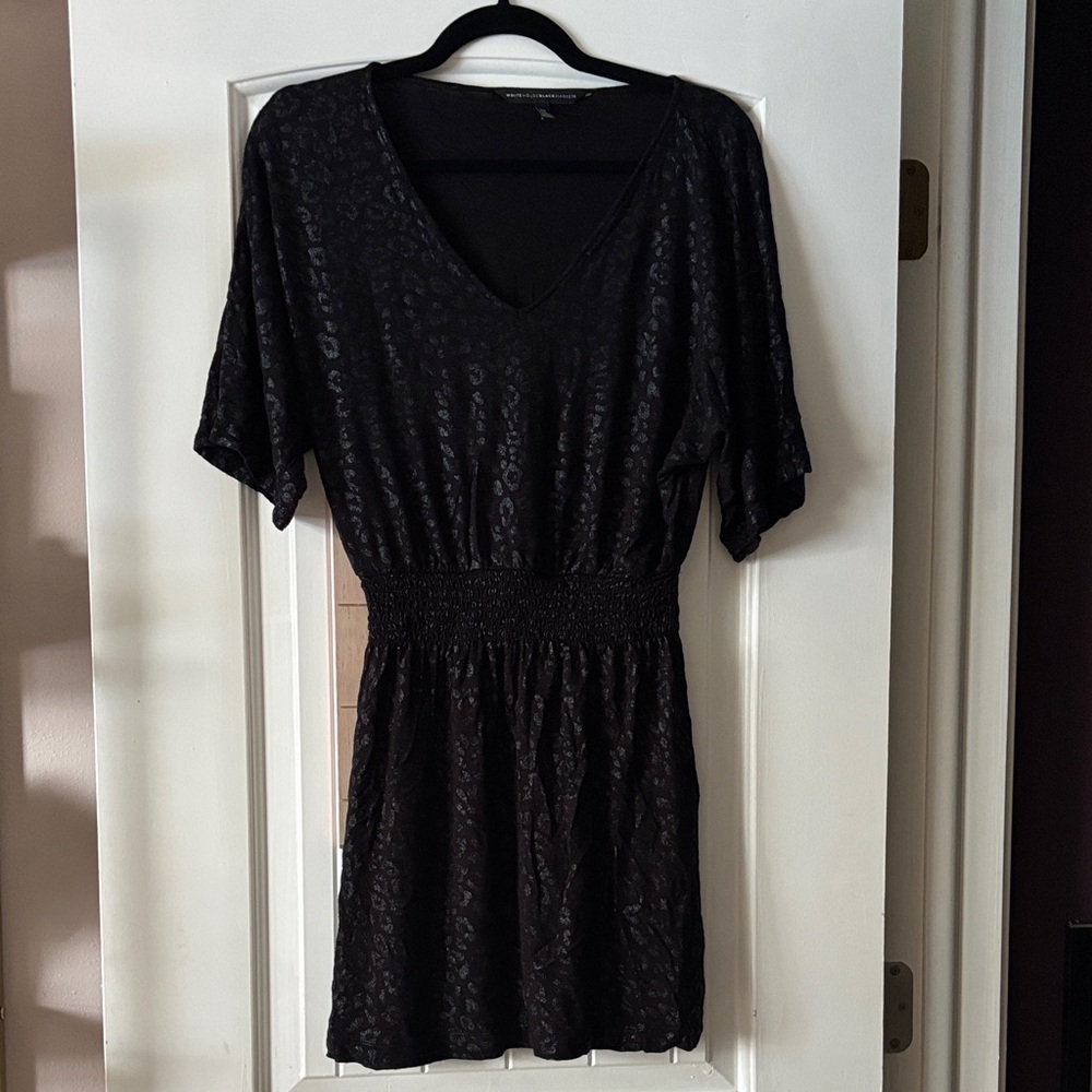 White House Black Market Textured leopard print Black Midi Dress